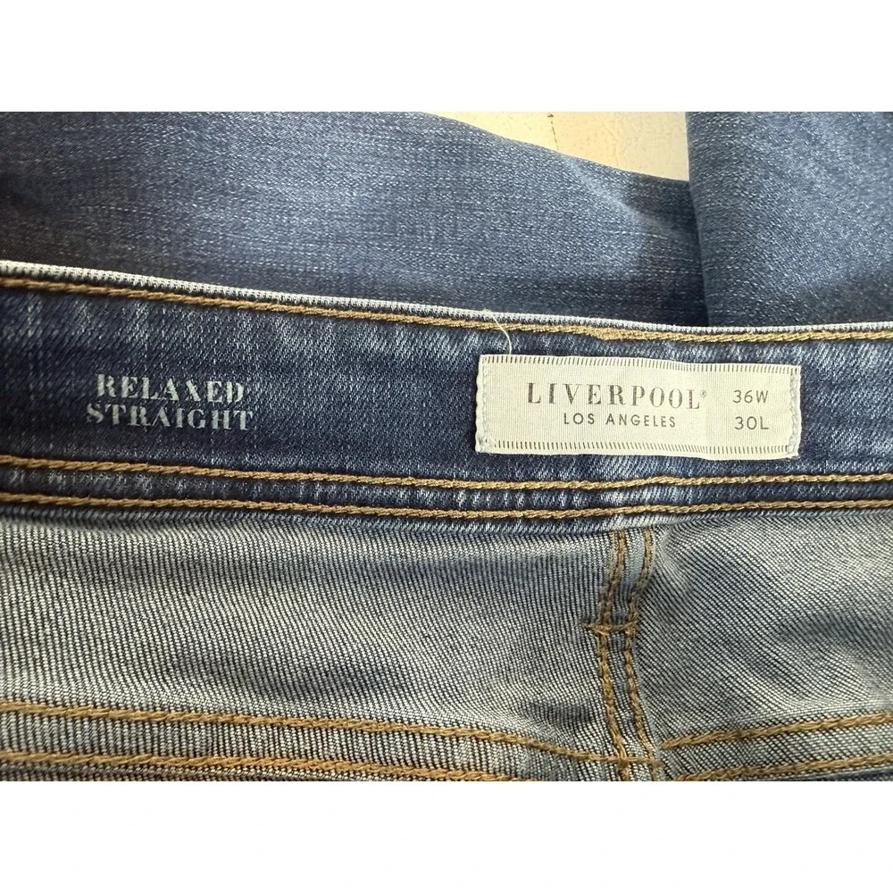 Liverpool Mens 36x30 Dark Wash Relaxed Straight Denim Jeans